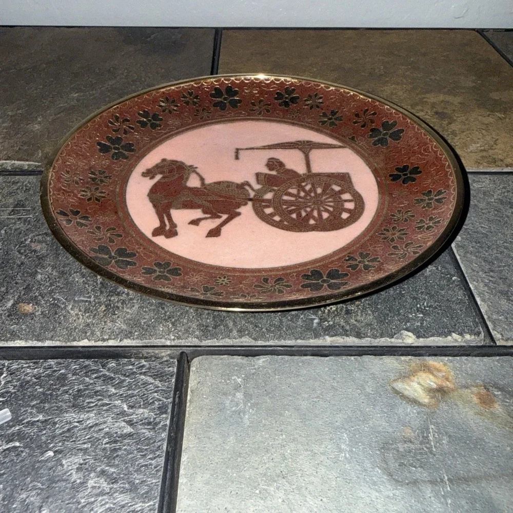 Vintage Handmade Greek Copper Plate with Ancient Art Design – 7in
